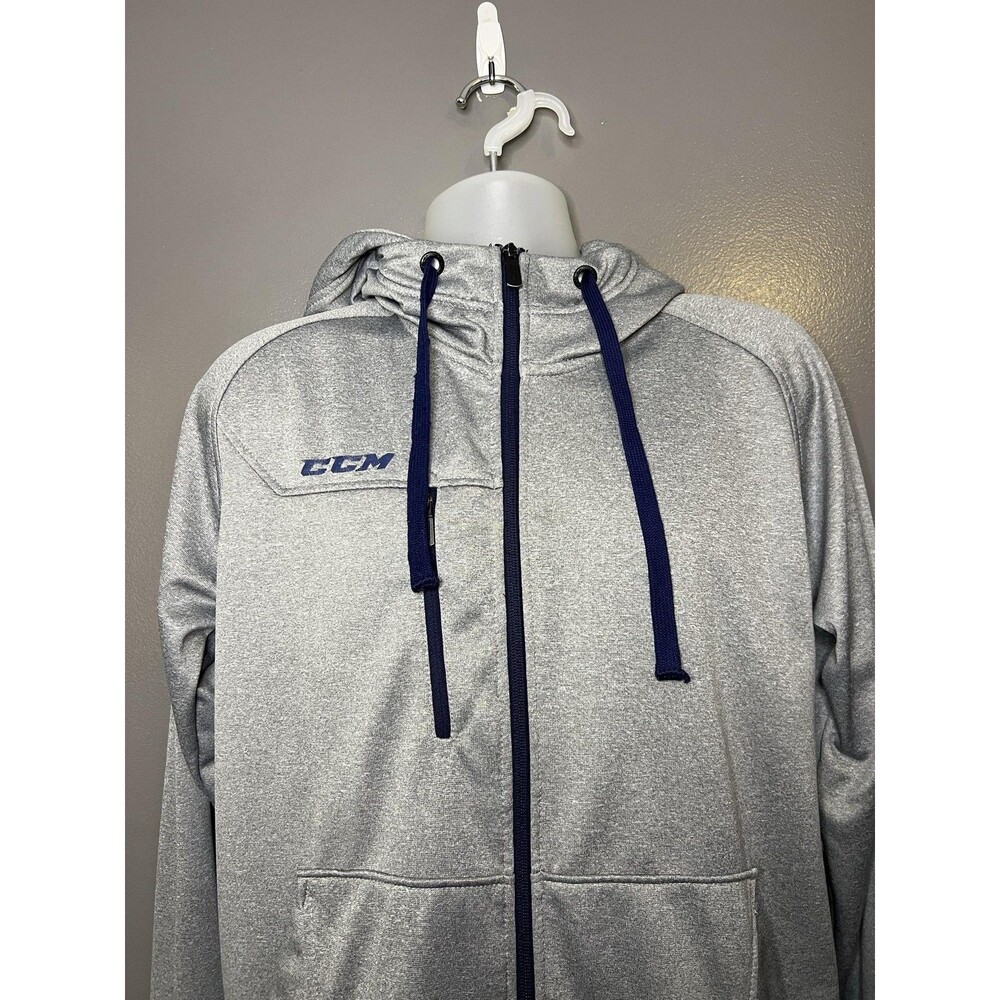 CCM Hoodie Mens Medium Gray Full Zip Fleece Hockey Logo Sweatshirt Athletic